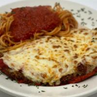 Veal Parmigiana · Breaded veal with marinara sauce and mozzarella cheese.