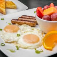 All American · *Two eggs, any style, with your choice of ham, bacon, or sausage. Served with breakfast pota...