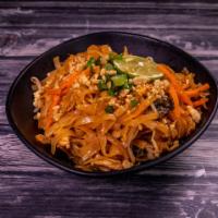 Pad Thai · A choice of protein stir fried with rice noodle, eggs, bean sprouts, and green onion in tama...