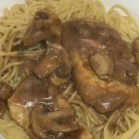 Chicken Marsala · Chicken scallopini with mushrooms sauteed in a marsala wine sauce.