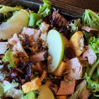 Apple Cranberry Pecan Salad · Mixed green salad topped with freshly sliced apples, cranberries, pecans, feta & croutons. ....
