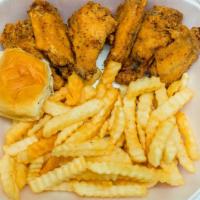 Chicken Wings 6Pc Bkt · Served with seasoned fries and dinner roll.