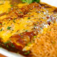 Cheese Enchiladas · Three enchiladas filled with a blend of cheese and topped with chili con carne. Served with ...