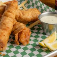 Fish & Chips · Beer batterd cod fillets, french fries & side of tartar sauce.