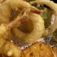 Shrimp & Vegetable Tempura · Five pieces shrimp and mixed vegetables dipped in a lightly batter and deep fried served wit...