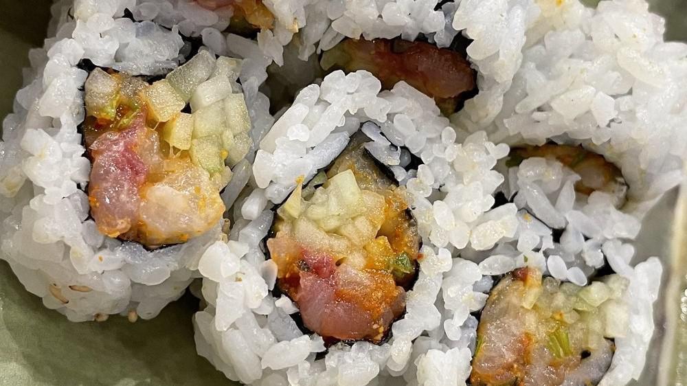 Spicy Yellowtail Roll (8 Pieces) · This item may contain raw or undercooked ingredients. Consuming raw or undercooked meat, poultry, seafood, shellfish, or eggs may increase your risk of foodborne illness.