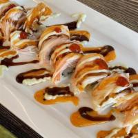 Temptation Roll (8 Pieces) · Shrimp tempura and cream cheese topped with crab and crab stick with spicy mayo, eel sauce, ...