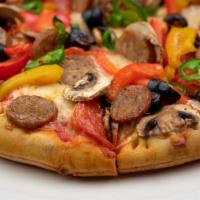 Della Cucina  · Combination: Sausage, Bell Peppers, Black Olives, and Mushrooms.