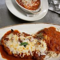 Chicken Or Veal Parmigiana · In marinara sauce topped with mozzarella
