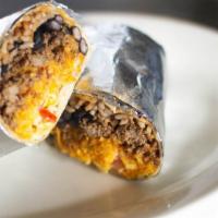 Burritos · Comes with rice, beans, cheese, pasilla sauce, cilantro and onions.