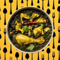 Chicken Saag · Tender chicken pieces slowly cooked in a rich spinach sauce. Served with a portion of aromat...