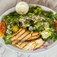 Dieter’S Tilapia · greek salad with charbroiled tilapia filet & tzatziki  sauce