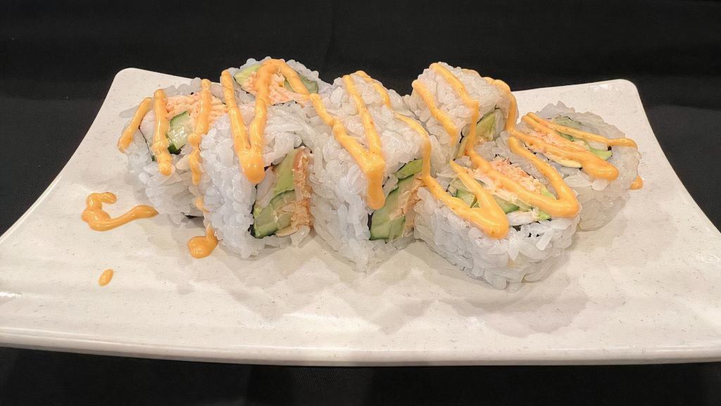 Spicy Shrimp Roll · Spicy crabmeat, boiled shrimp, cucumber, avocado, spicy sauce