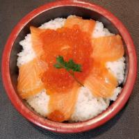 Salmon Ikura Bowl · Rice with fresh salmon and salmon roe.
