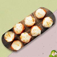 Cheesy Salmon Roll · Crabmeat, cream cheese and avocado topped with salmon. Baked with spicy mayo, masago, scalli...