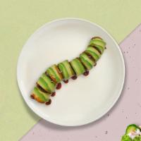 Caterpillar Hour Roll · Fresh water eel and cucumber topped with avocado and eel sauce.