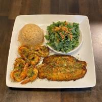 1 Blackened Fish & Shrimps (6 Pieces) · Serve w Kale Salad Choice of French Fries or Fried Rice.