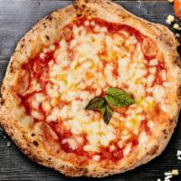 Queen Margherita · Mozzarella cheese, tomatoes, fresh basil and extra-virgin olive oil pizza baked in a stone o...