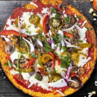 Mediterranea Siesta · Pizza sauce, mozzarella cheese, fresh garlic, red onion, green and red pepper, jalapeño and ...