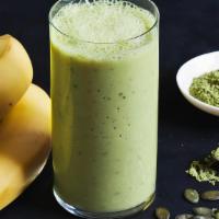 Matcha Greens · matcha green tea, banana, pineapple, hemp milk, pumpkin seeds, honey.