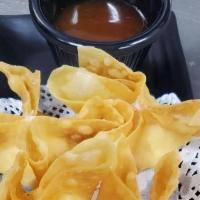 Crab Rangoon (5Pcs) · Wonton wrap with cream cheese, crab stick deep fry to golden served with sweet chill sauce