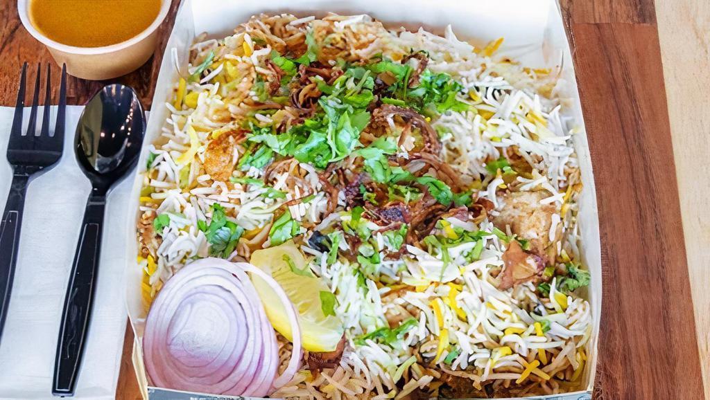Mutton-Dum Biryani · Marinated lamb meat cooked with rice and spices. Served with yoghurt dip and spicy sauce.. Special Instructions. Add a note (extra sauce, no onions, etc.)