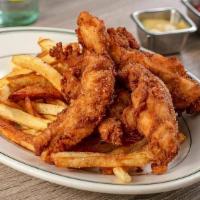 Kid Tenders · Our famous chicken tenders, house made fries, ranch & ketchup.