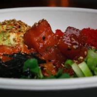 The Original · sushi rice - spicy salmon - spicy tuna - pokemamba sauce - seaweed salad - cilantro - green ...