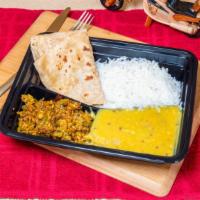 Mealbox · 3 rotis and Sabji, dhal and rice.