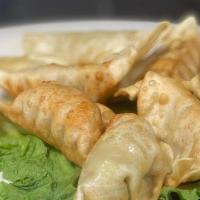 Pan Fried Dumplings · Pan Fried - Chicken&Vegetables dumplings  serve with our Dumplings  soy sauce.