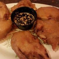 Fried Eggplant (6) · Large slices of Chinese eggplant dipped in tempura batter, deep fried and served with sweet ...