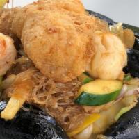 Seafood Combination · Scallops, shrimp, mussels, squid, and assorted vegetables stir fried with glass noodles and ...