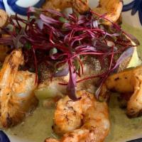 Mar De Cortes · A two-temperature dish cold and hot served with five zarandeado jumbo shrimp around of fish ...
