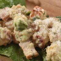 Caesar Taco Chicken · Grilled marinated chicken, caesar dressing, romaine lettuce instead of a tortilla, avocado, ...