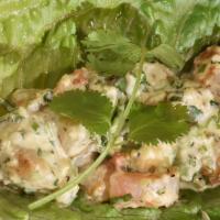 Caesar Taco Shrimp · Grilled marinated shrimp, caesar dressing, romaine lettuce instead of a tortilla, avocado, P...