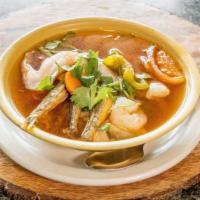 Marisco Soup · With shrimp, fish, oyster, octopus, charales.