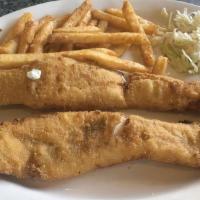 Fried Fish · Four pieces. Light breaded. Choice of two sides.
