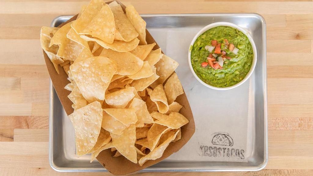 Guacamole & Chips · Homemade chips & our fresh guacamole, topped with pico de gallo.