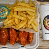 10Pc Wings Combo · Served W/ fries, celery, 20 oz drink and bleu cheese or ranch.