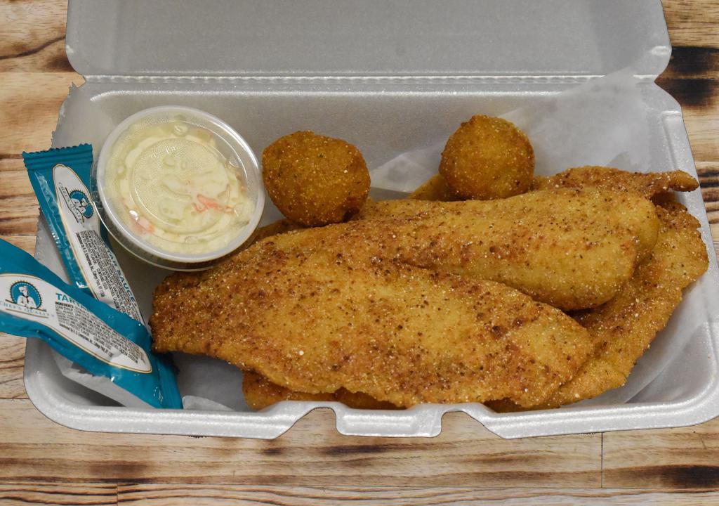 2Pc Fish Only · Served with coleslaw. Hush puppies, tartar sauce.