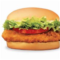 Crispy Chick'N Sandwich · Juicy all-white meat chicken breast topped with crisp lettuce, ripe tomatoes, and salad dres...