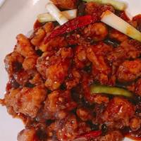 Sesame Chicken · Spicy. Chunk of chicken stir-fried w/ chef's special sauce and top w/ sesame seeds.