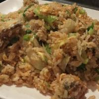 Soft Shell Crab Fried Rice · Softshell crab, eggs, Masago, vegetable & fried rice.