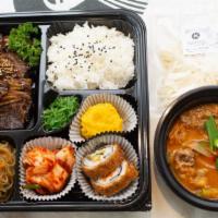 Meal Box B (Korean Bbq Short Ribs Combo) · Korean BBQ Short Ribs + Steamed Rice + Glass Noodles + Kimchi + Green Salad with Ranch Dress...