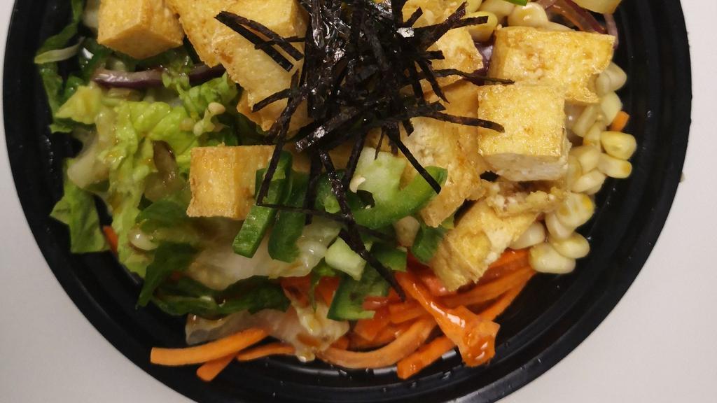 Tofu Poke  · Fried tofu,lettuce cucumber carrots  red onion pineapple scallions with Ito classic sauce and sherried nori