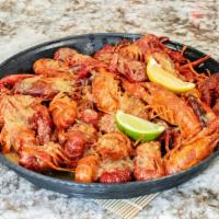 Boiled Seafood Lovers · 3 lbs. crawfish + 1 cluster snow crab + 20 boiled large shrimp w/ 2 corns, 2 potatoes & saus...