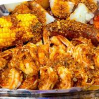 Shrimp Plate · 1lb boiled shrimp, 2 potatoes, 1 corn and a smoked sausage link