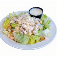 Chicken Caesar Salad · Grilled chicken, romaine lettuce, Parmesan cheese, Caesar dressings and croutons.