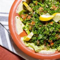 Tabouli Salad · Fresh Parsley, Tomato, Onion, Mint & Bulgur “Cracked Wheat”, Lemon & Olive Oil.