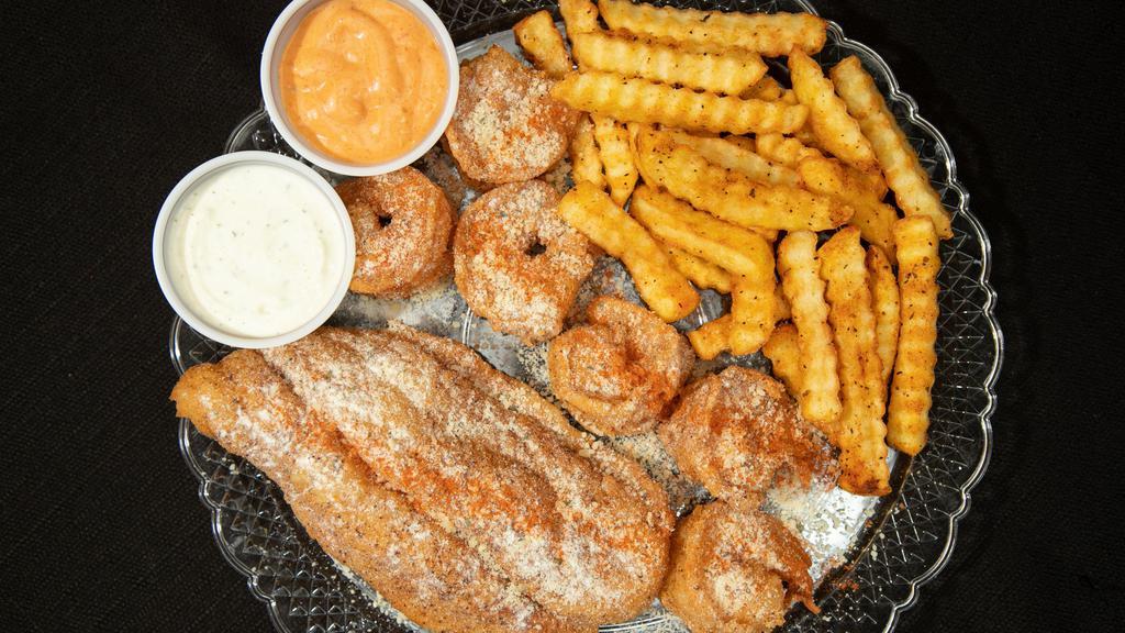 Shrimp (6 Pieces) & Side · Fried lightly golden and/or seasoned the Gossip Shack way. Choose fries, potato salad for your side!.